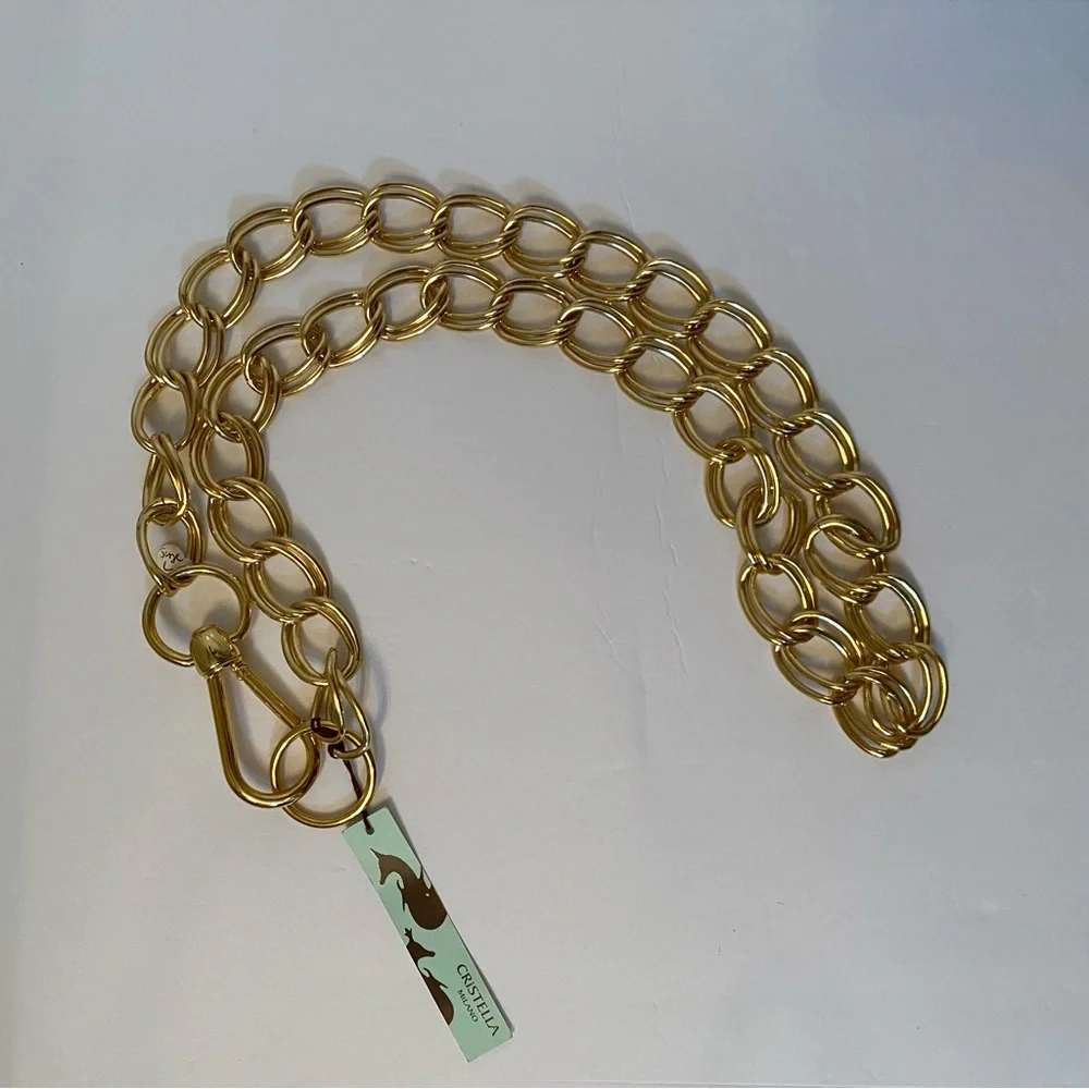NEW CRISTELLA BELT LARGE DOUBLE LOOP GOLD CHAIN ITALY SIZE L NWT